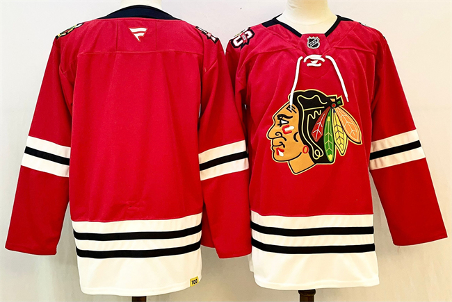 Men's Chicago Blackhawks Blank Red 2025 Home 100th Anniversary Stitched Hockey Jersey